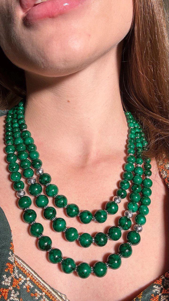 Green necklace Pressed agate Ukrainian Traditional Jewelry natural Ethnic