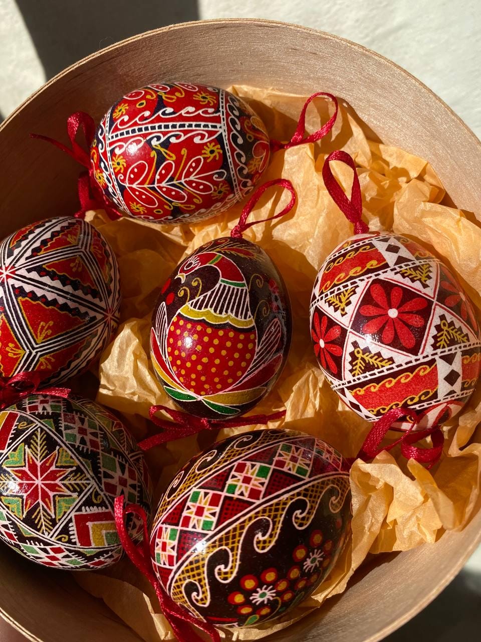 Real Ukrainian Pysanky, Chicken Pysanka, High Quality Easter Egg Hand made 6 pieces in the set. Gift for Her, Gift for mother Christmas