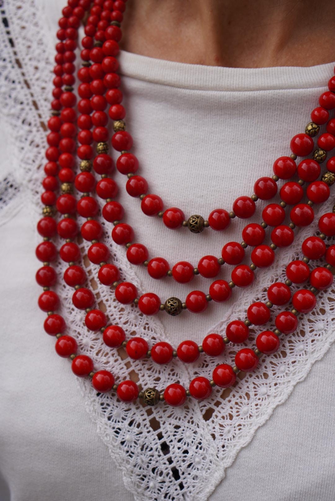 Red Ukrainian Traditional necklace Jewelry natural pressed coral Ethnic Necklace of natural pressed coral Gift for Her Gift for Wife