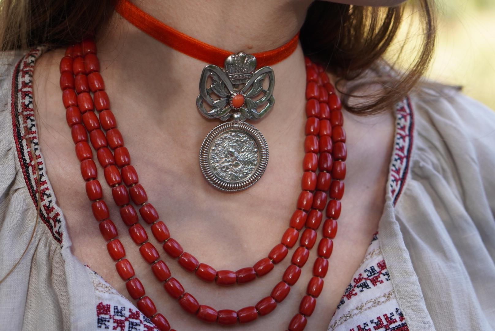 Unique Coral Necklace - Traditional Ukrainian Long Red Jewelry for Mom, Wife, or Girl