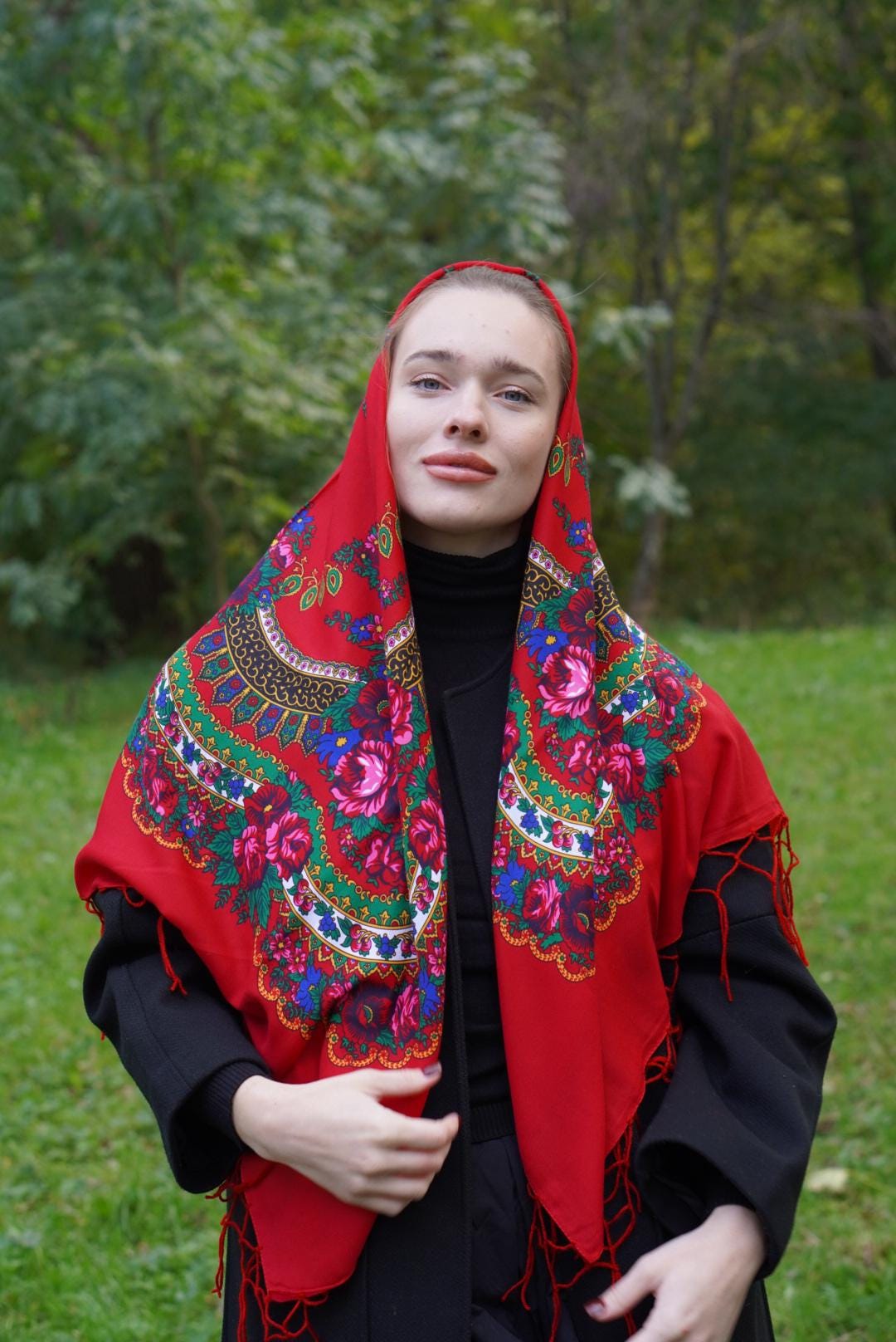 Traditional Ukrainian Shawl - Bohemian Floral Scarf for Women