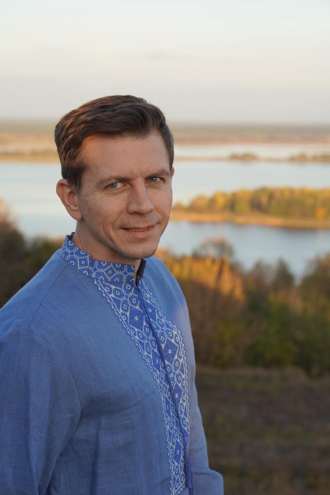 Blue Linen embroidered shirt Ukrainian Vyshyvanka Men's Ukrainian Traditional Ukrainian shirts Gift for Him Men Gift for Christmas