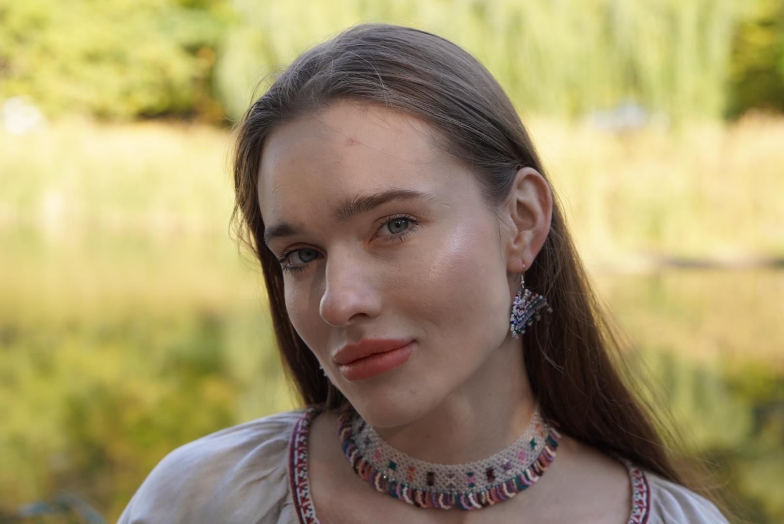 SYLYANKA White seed bead necklace Ukrainian Gerdan, Beaded Czech Vyshyvanka Sylyanka-collar author's work Traditional Ukraine Handmade