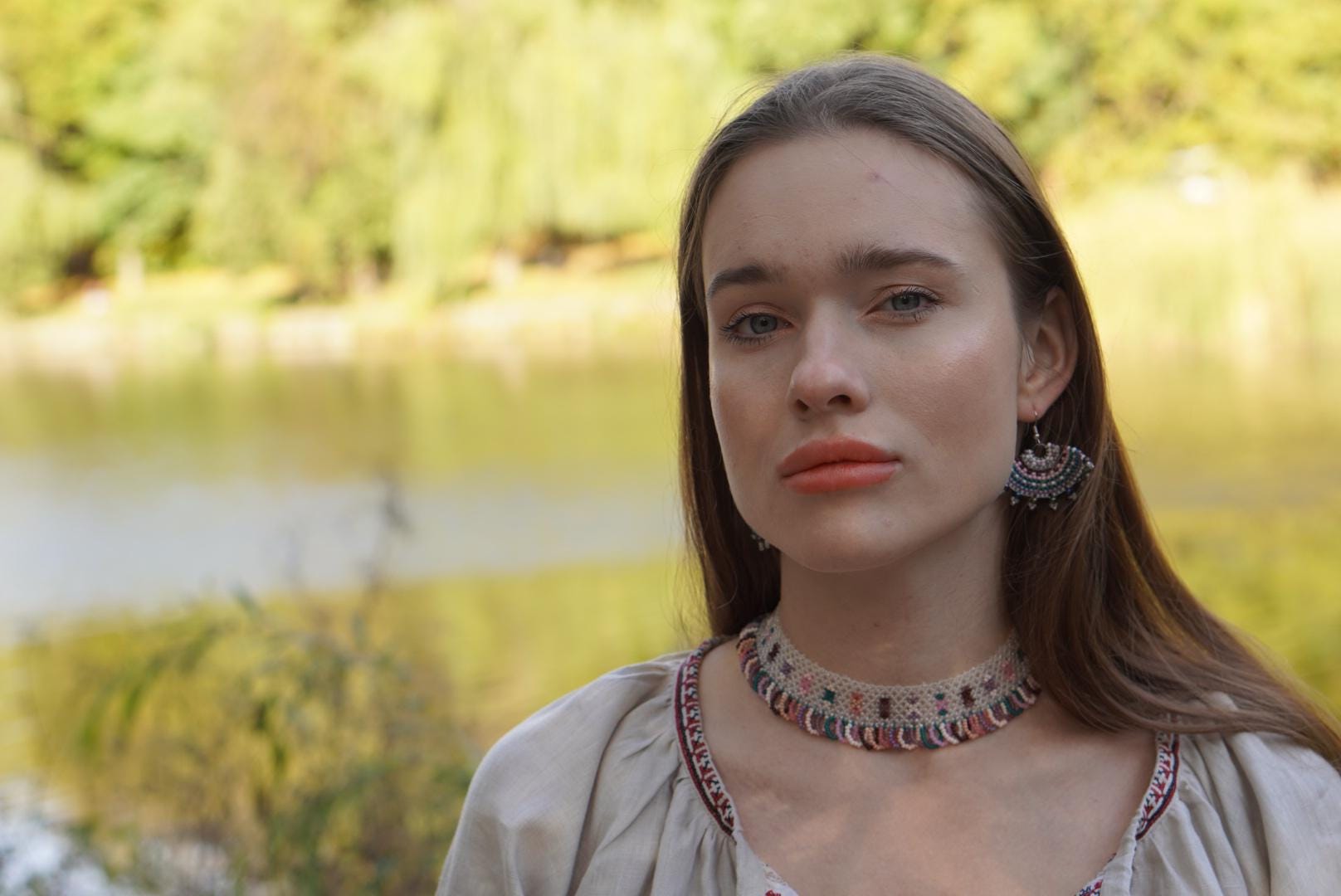 SYLYANKA White seed bead necklace Ukrainian Gerdan, Beaded Czech Vyshyvanka Sylyanka-collar author's work Traditional Ukraine Handmade
