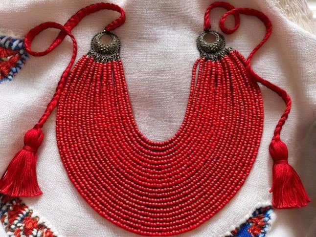 Ukrainian Traditional Ethnic Necklace with Antique Fireplace Beads