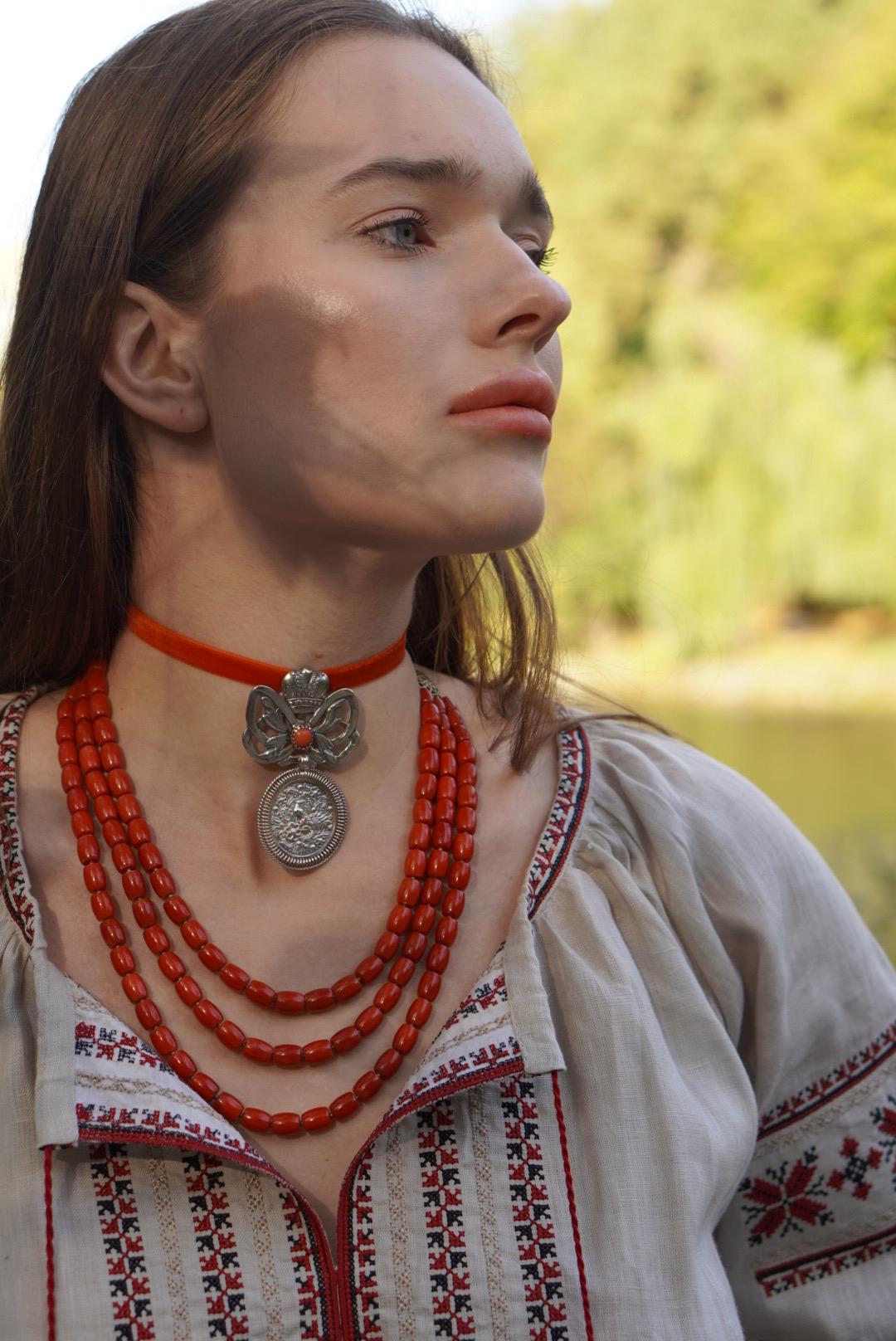 Unique Coral Necklace - Traditional Ukrainian Long Red Jewelry for Mom, Wife, or Girl