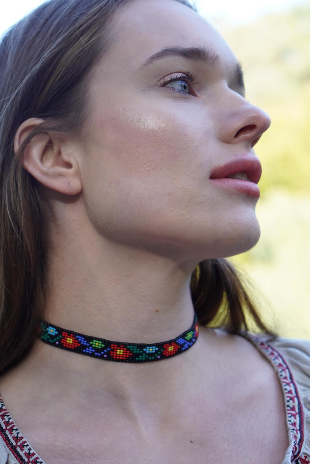 Ukrainian SYLYANKA Seed Bead Necklace - Handmade Vyshyvanka Collar