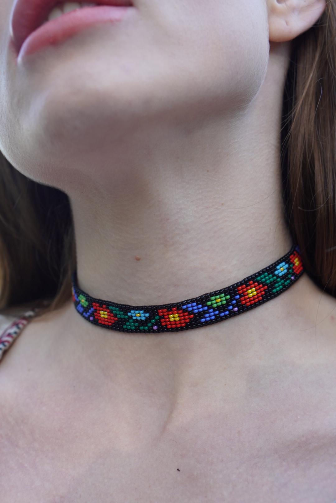 Ukrainian SYLYANKA Seed Bead Necklace - Handmade Vyshyvanka Collar