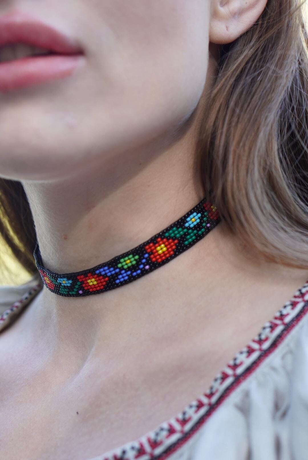 Ukrainian SYLYANKA Seed Bead Necklace - Handmade Vyshyvanka Collar
