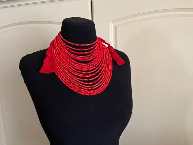Red Ukrainian Traditional Necklace Jewelry Ethnic ceramics Necklace of antique fireplace beads Gift for Her for Girl Gift for Christmas