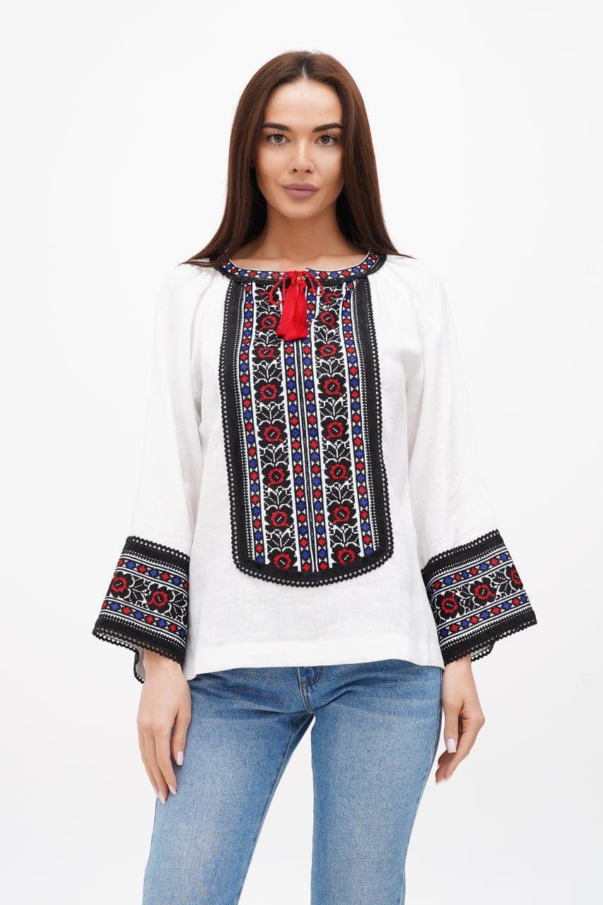 2025 White Ukrainian Vyshyvanka Blouse - Bohemian Embroidered Ethnic Shirt