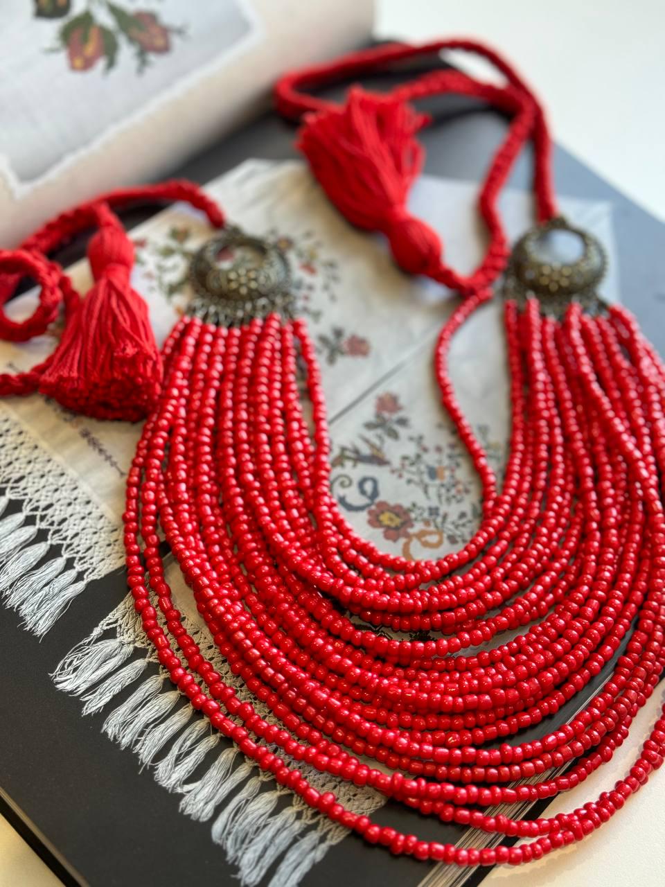 Red Ukrainian Traditional Necklace Jewelry Ethnic ceramics Necklace of antique fireplace beads Gift for Her for Girl Gift for Christmas