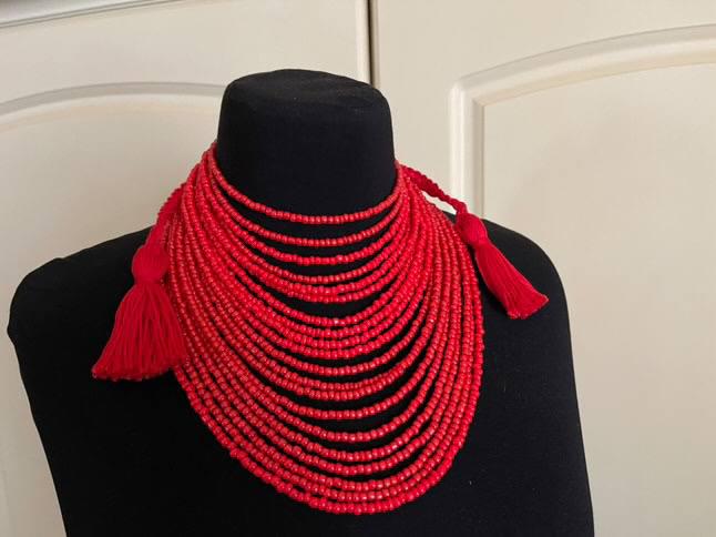 Red Ukrainian Traditional Necklace Jewelry Ethnic ceramics Necklace of antique fireplace beads Gift for Her for Girl Gift for Christmas