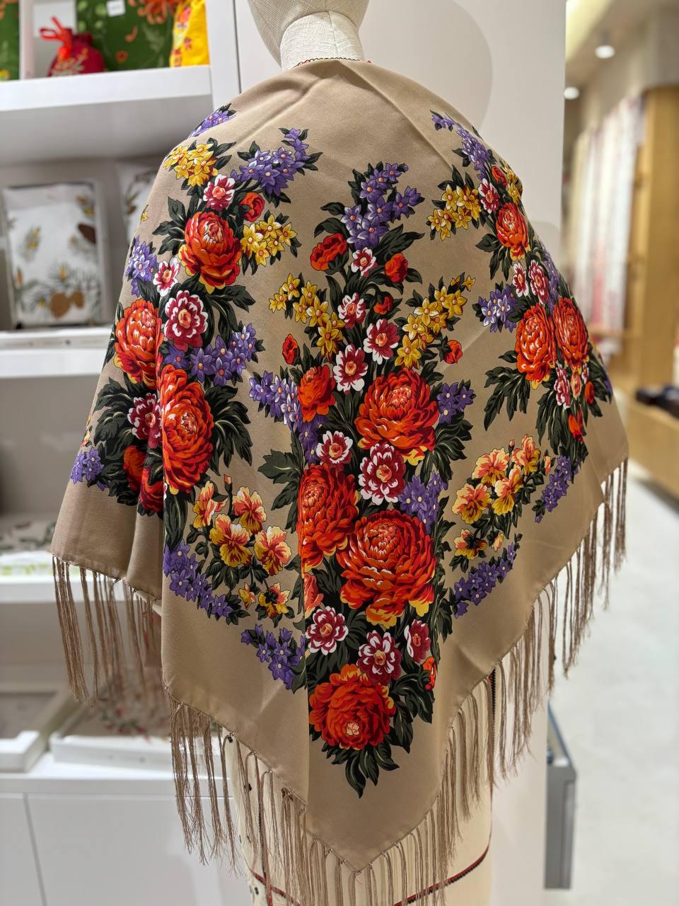 Ukrainian Wool Shawl | Traditional Floral Bohemian Scarf | Handmade Ethnic Chic