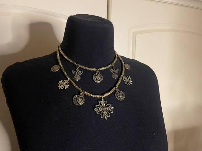 SET Metal Necklace + Earrings Ethnic Ukrainian necklace Traditional Jewelry Brass Pendants Cross Gift for Her Gift for Girl for Wife