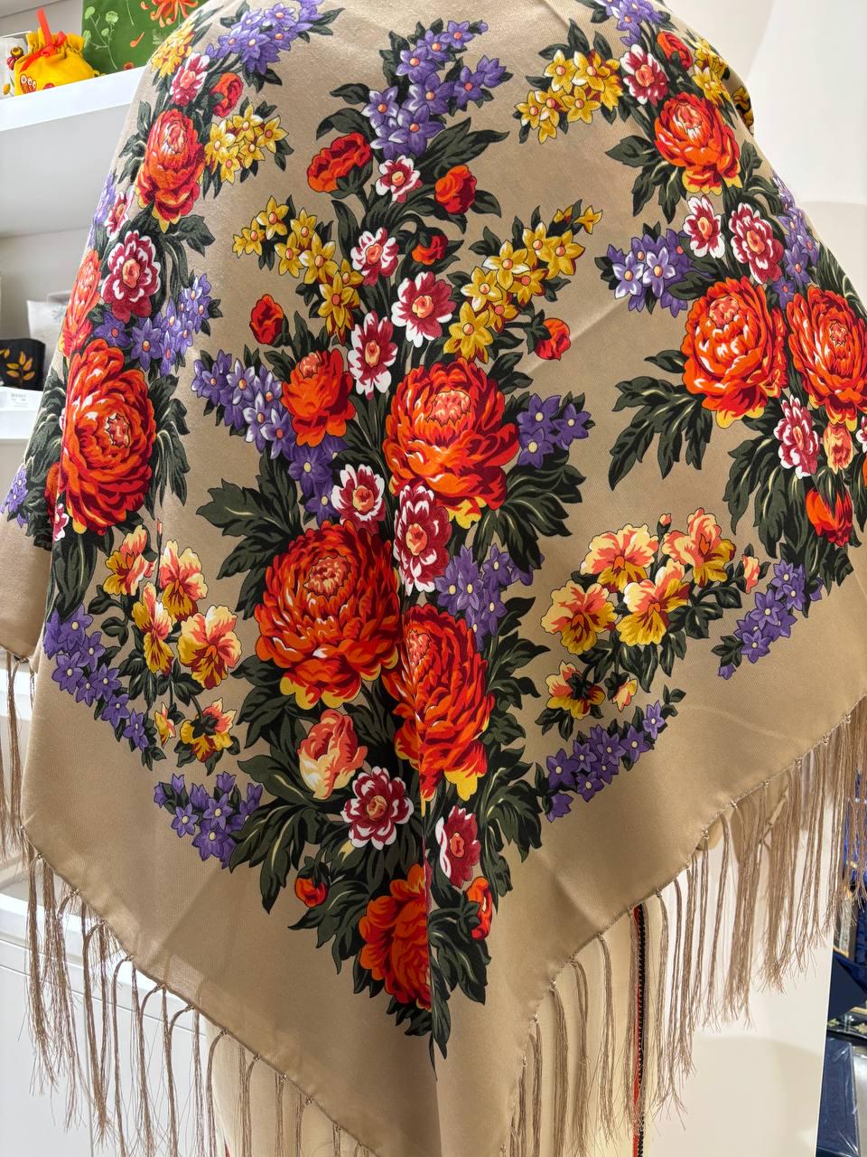 Ukrainian Wool Shawl | Traditional Floral Bohemian Scarf | Handmade Ethnic Chic