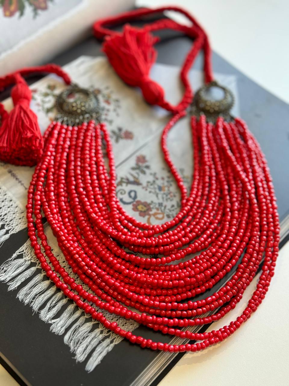 Ukrainian Traditional Ethnic Necklace with Antique Fireplace Beads