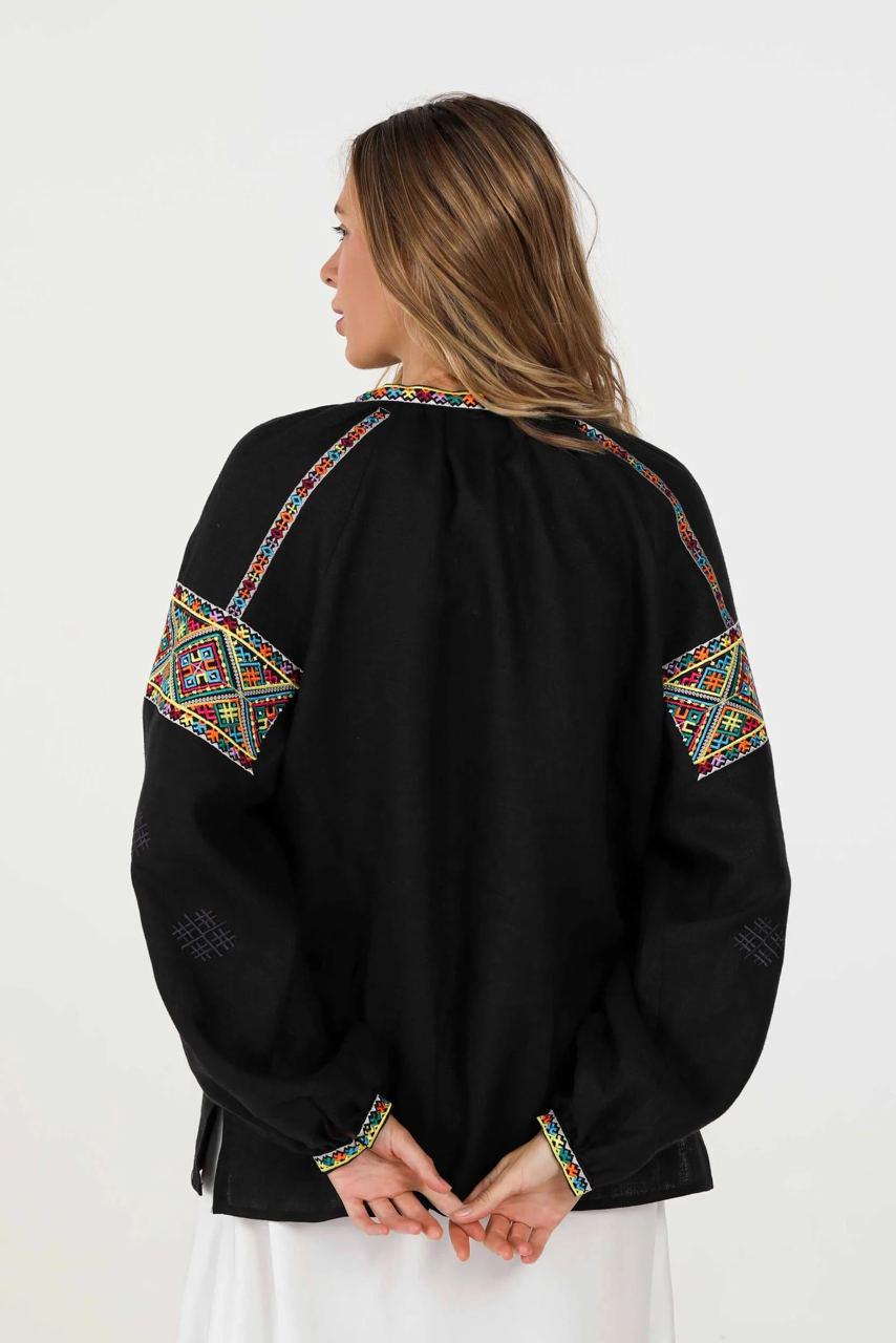 Black Embroidered Blouse Ukrainian Vyshyvanka Bohemian Ethnic Shirt Boho Chic Peasant Folk Art