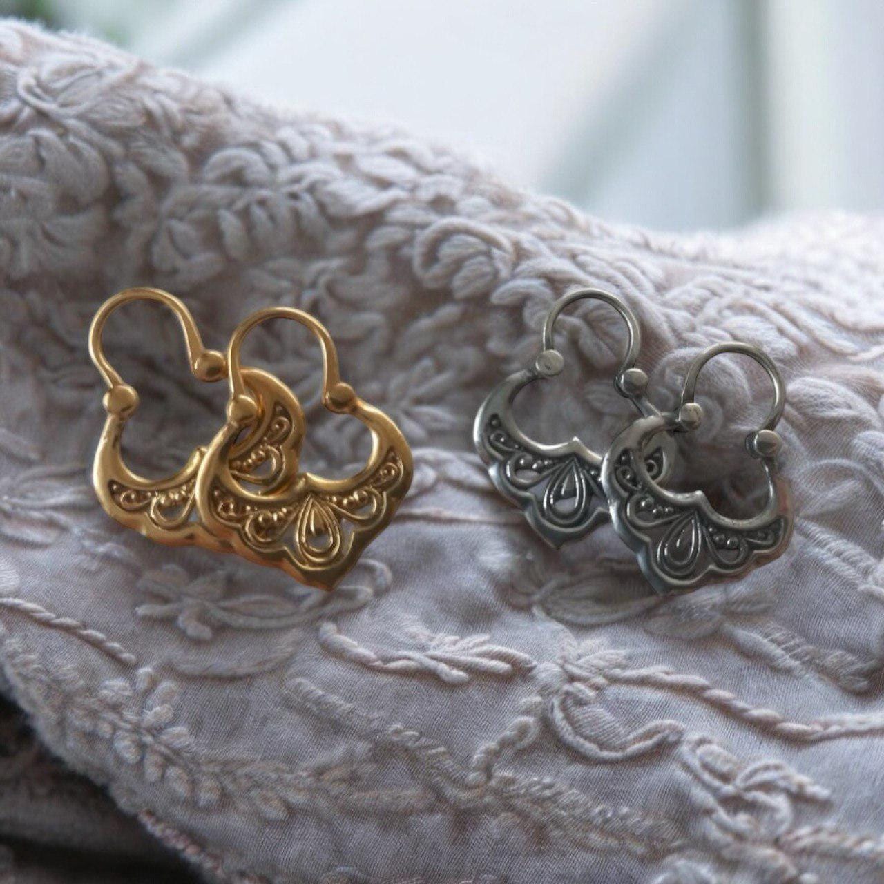 Ukrainian Traditional Earrings silver in gilt Jewelry Ethnic Antique Traditional Earrings