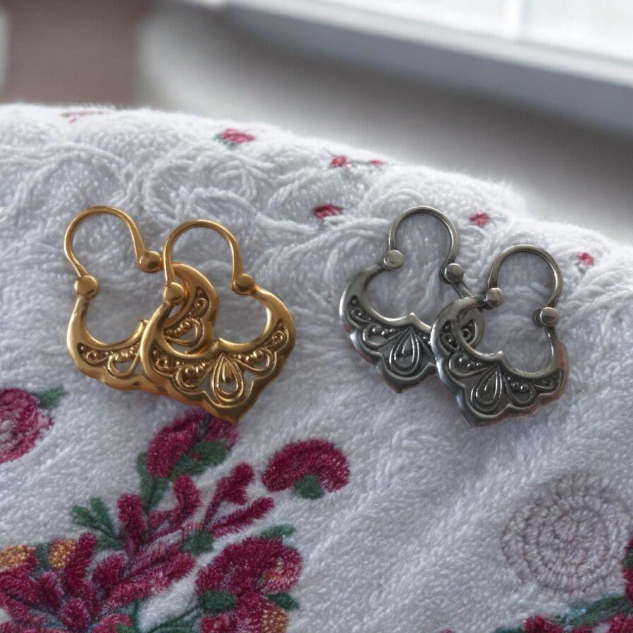 Ukrainian Traditional Earrings silver in gilt Jewelry Ethnic Antique Traditional Earrings