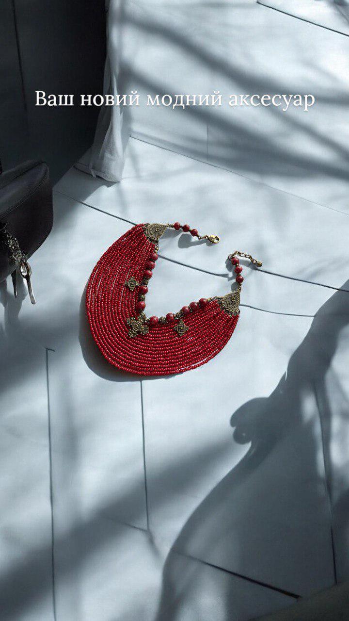 Red Ukrainian Traditional necklace Jewelry Ethnic ceramics Multirow Necklace of antique fireplace beads with contempt Gift for Her Christmas