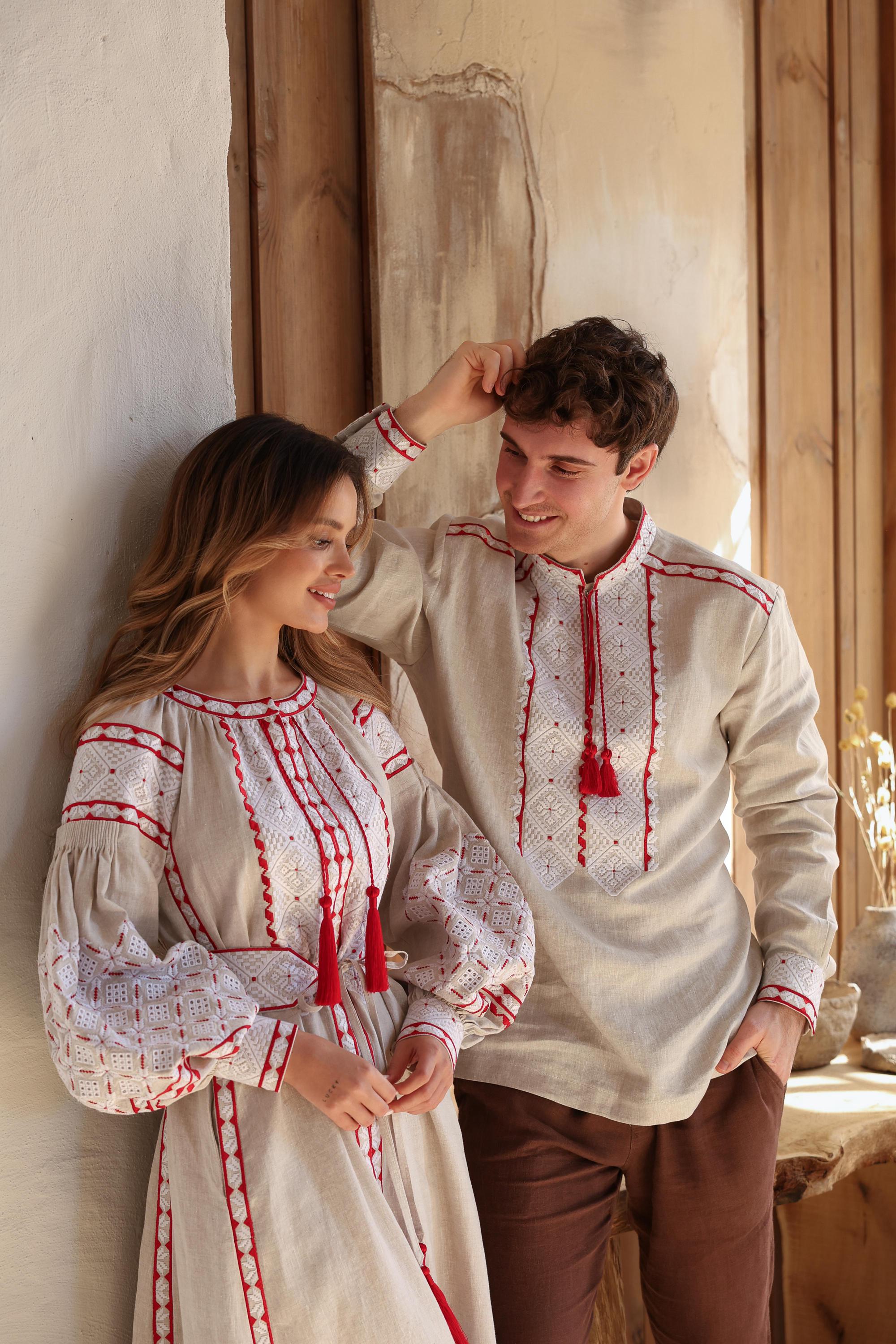 Wedding Linen Dress with Exquisite Ukrainian Vyshyvanka Blue Embroidery Linen Embroidered Dress Ukrainian Dress Boho style