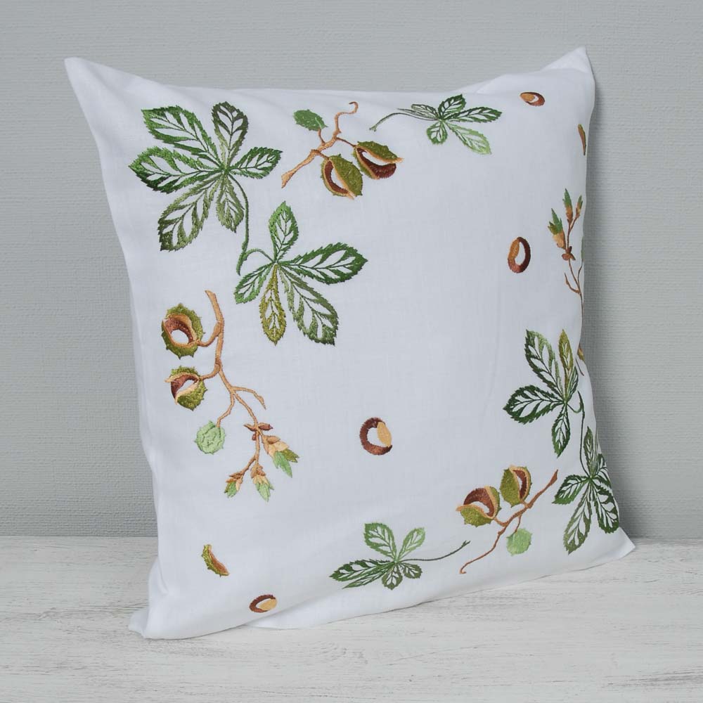 Embroidered Linen Pillowcase Kyiv Chestnuts 40x40 CM Floral Organic Home Decor