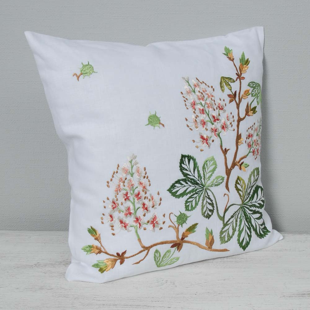 Embroidered Linen Pillowcase from the Blooming Chestnuts 40x40 cm Organic Home Decor