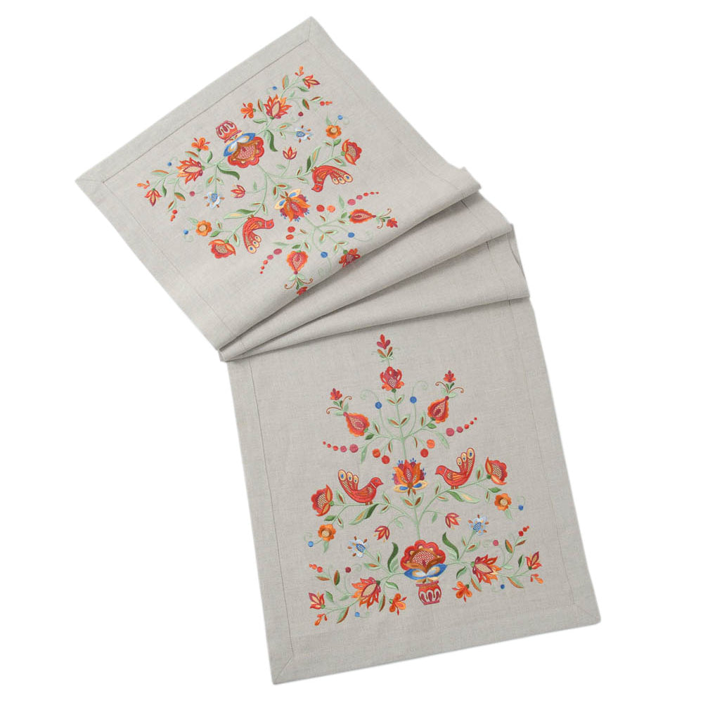 "Tree of Life Embroidered Tablecloth 140x40 CM – Ukrainian Design"