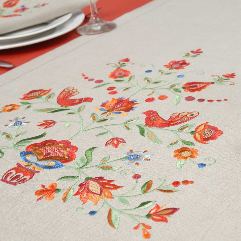 "Tree of Life Embroidered Tablecloth 140x40 CM – Ukrainian Design"