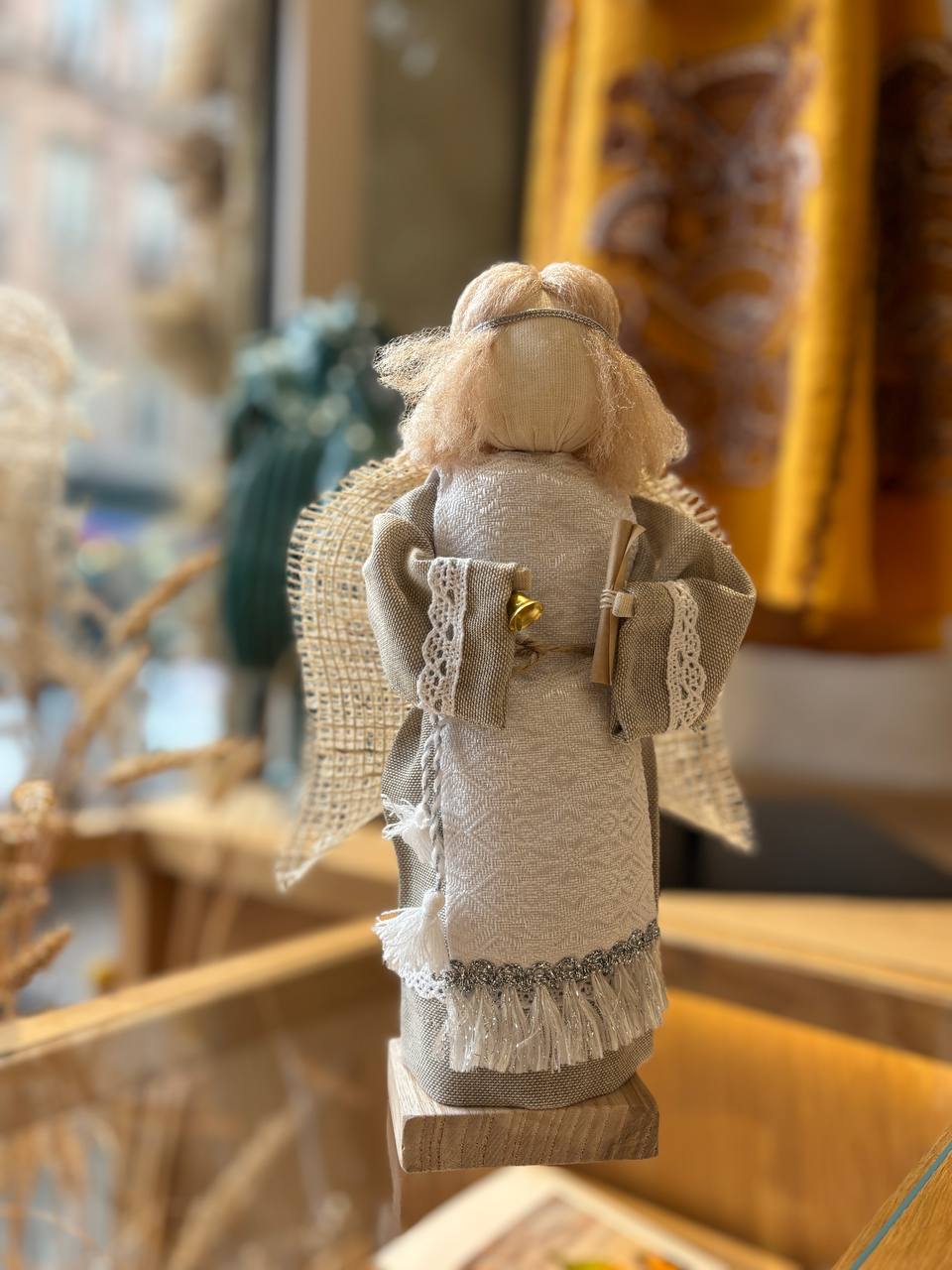 Unique Handmade Motanka Doll Angel with Wooden Stand for Easter