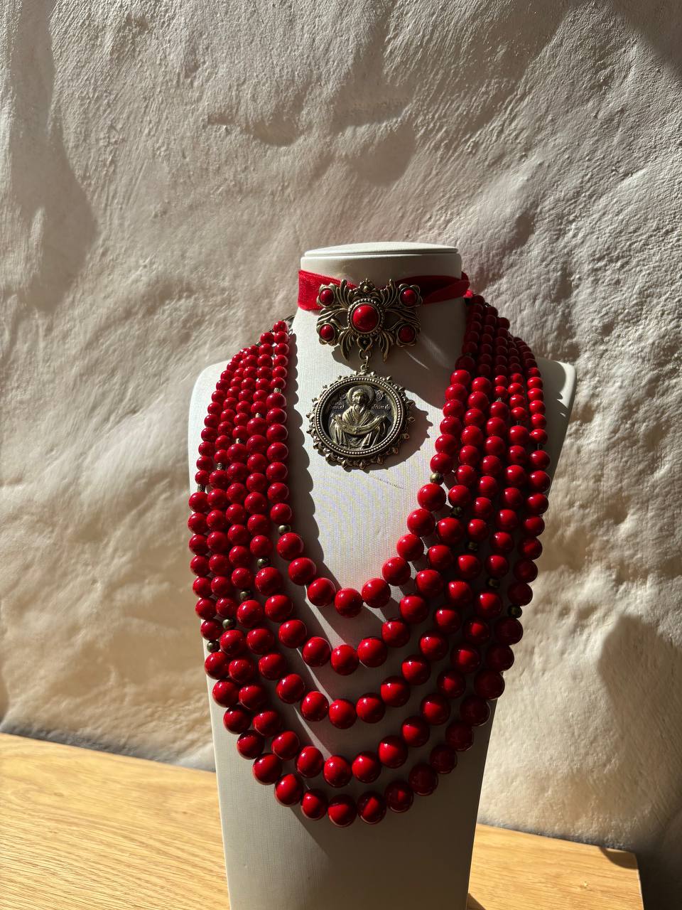 Red Coral Necklace Ukrainian Traditional Ethnic Jewelry