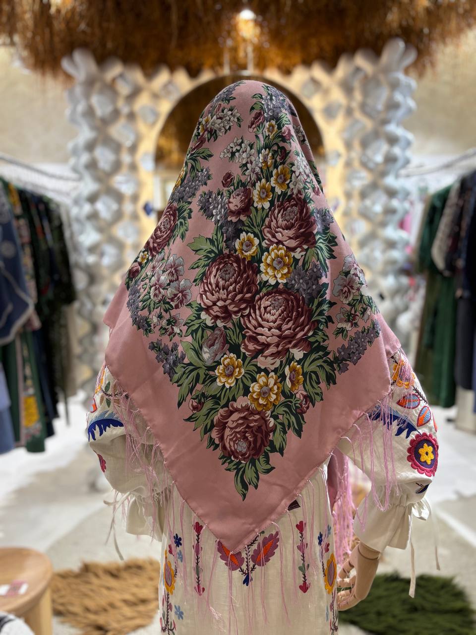 Pink Ukrainian wool shawl,Traditional Ukrainian, gift for women, Mom, Daughter bohemian scarf flower, Ukrainian clothings, Christmas