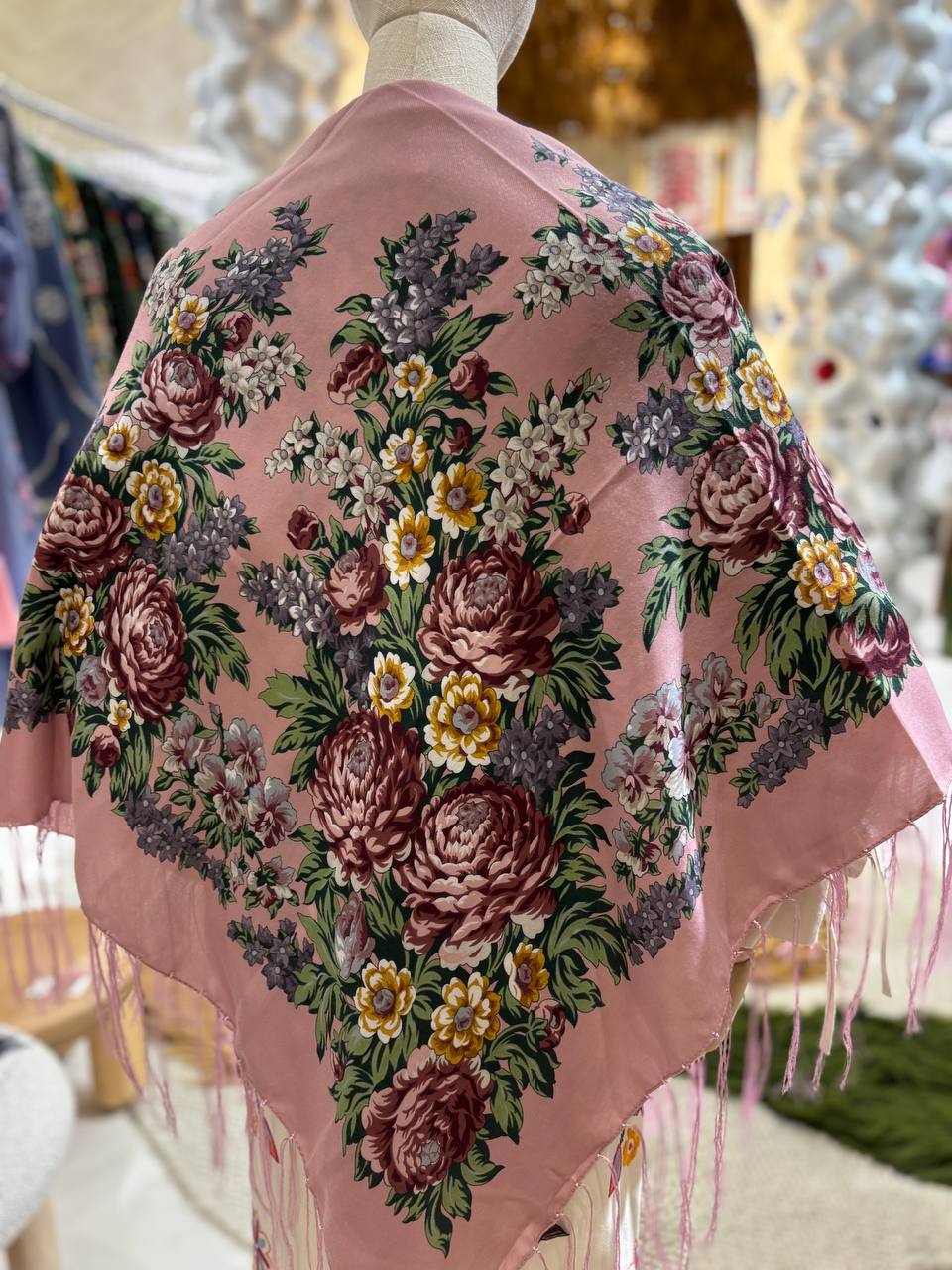 Pink Ukrainian wool shawl,Traditional Ukrainian, gift for women, Mom, Daughter bohemian scarf flower, Ukrainian clothings, Christmas