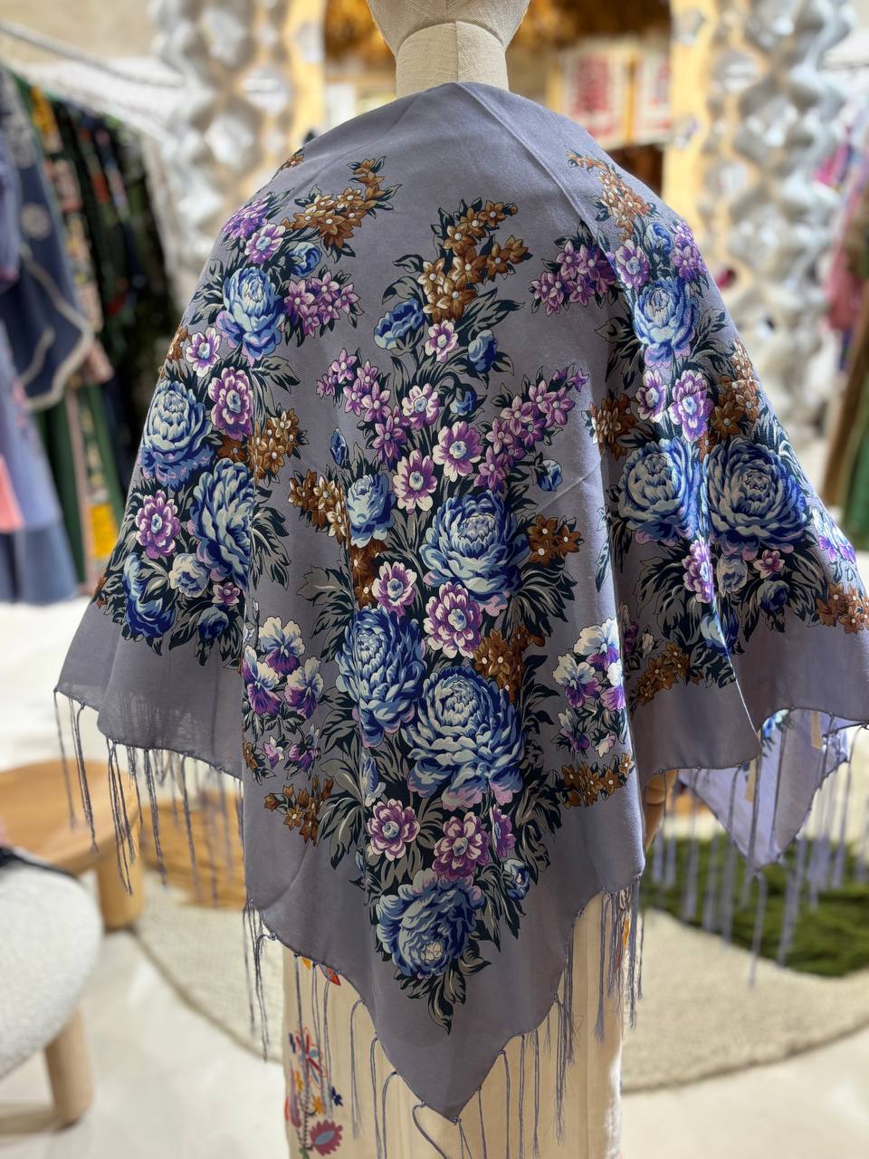 Purple Bohemian Wool Shawl - 80% Ukrainian Ethnic Scarf