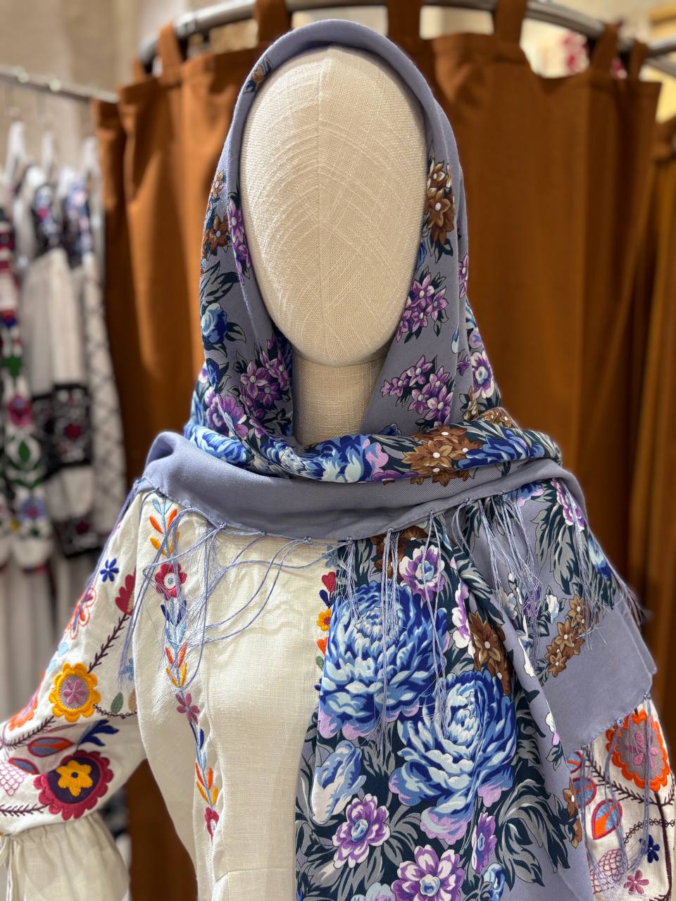 Purple Bohemian Wool Shawl - 80% Ukrainian Ethnic Scarf