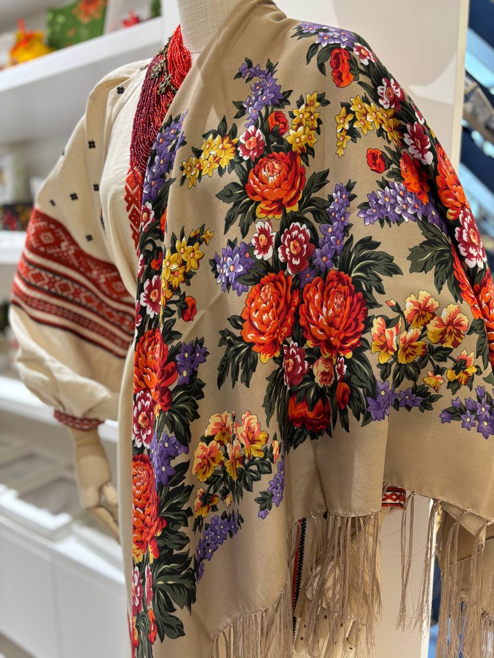 Ukrainian Wool Shawl | Traditional Floral Bohemian Scarf | Handmade Ethnic Chic