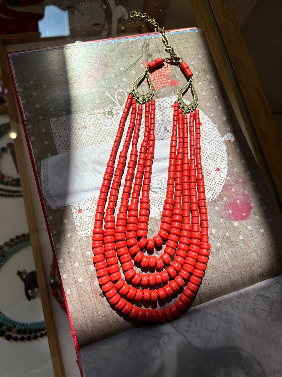 Red Ukrainian Ceramics Necklace | Handmade Antique Ethnic Jewelry