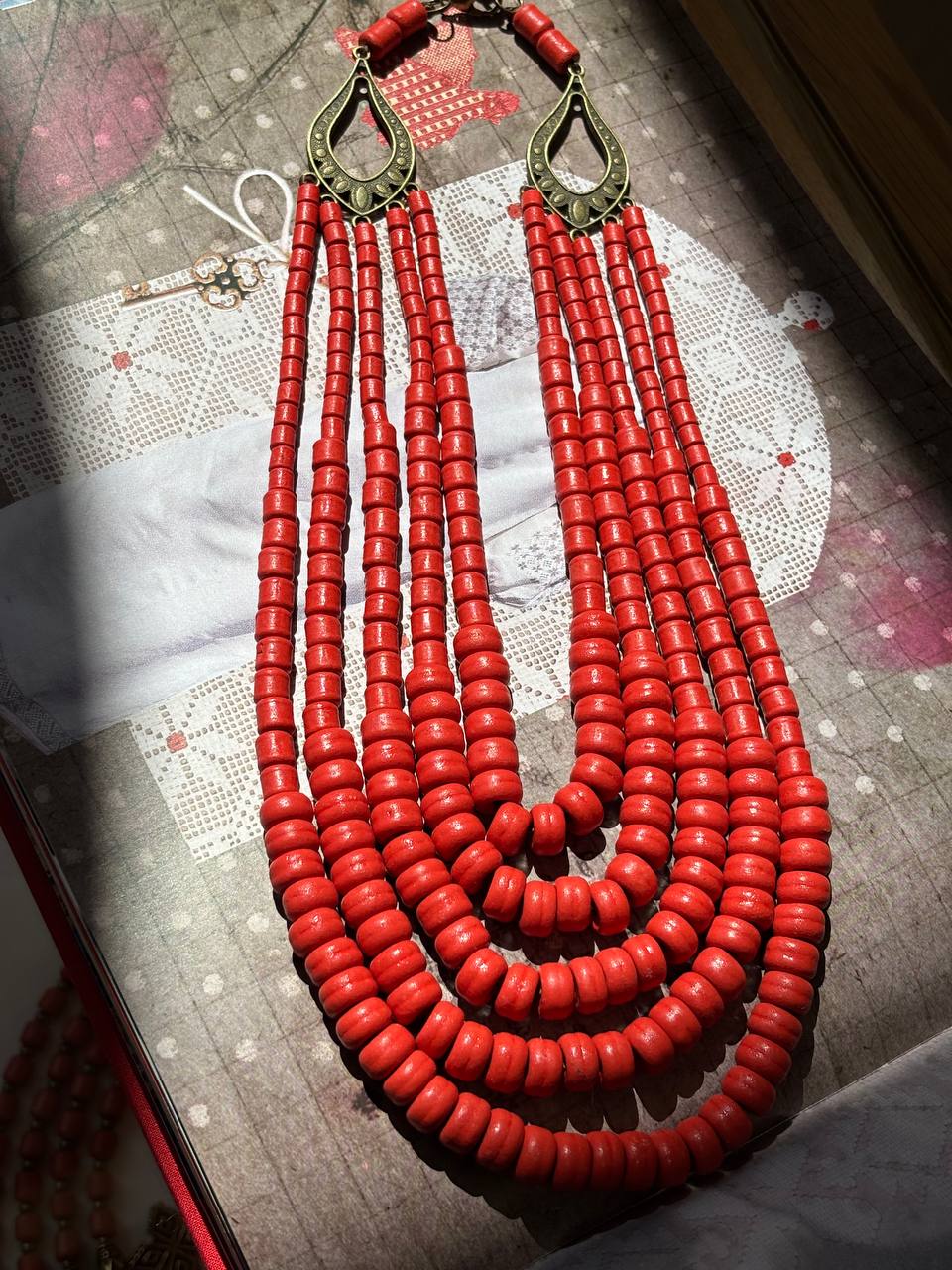 Red Ukrainian Ceramics Necklace | Handmade Antique Ethnic Jewelry