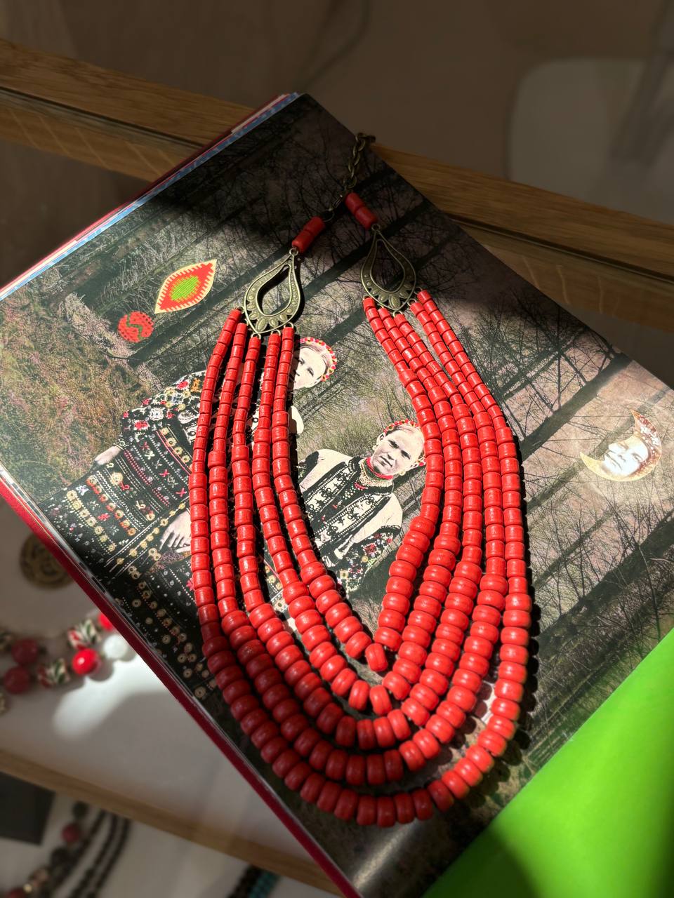 Red Ukrainian Ceramics Necklace | Handmade Antique Ethnic Jewelry