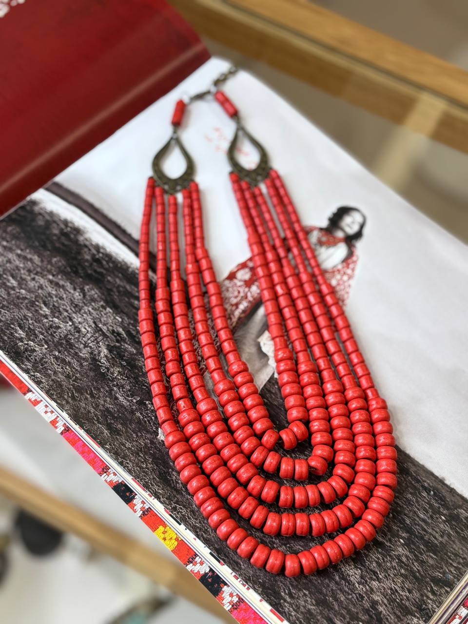 Red Ukrainian Ceramics Necklace | Handmade Antique Ethnic Jewelry