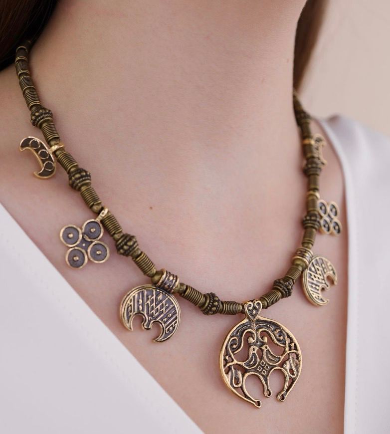 Birds necklace lunnitsy Zgards Ukrainian Necklace - Ethnic Brass Jewelry