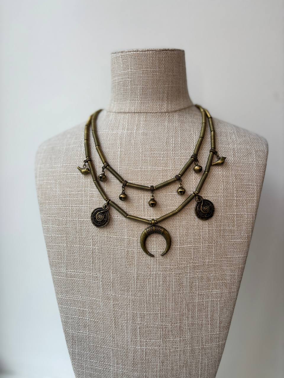 SET Metal Necklace + Earrings Folk Ukrainian Jewellery Traditional Ethnic Jewelry Moon Necklace Brass Pendants Cross Gift for Mom