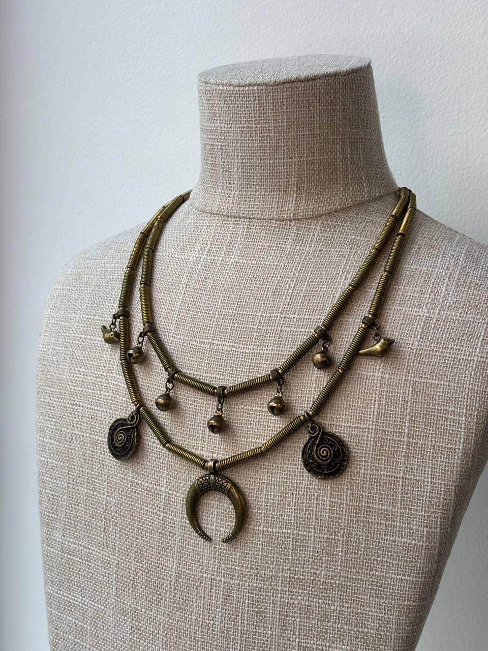 SET Metal Necklace + Earrings Folk Ukrainian Jewellery Traditional Ethnic Jewelry Moon Necklace Brass Pendants Cross Gift for Mom