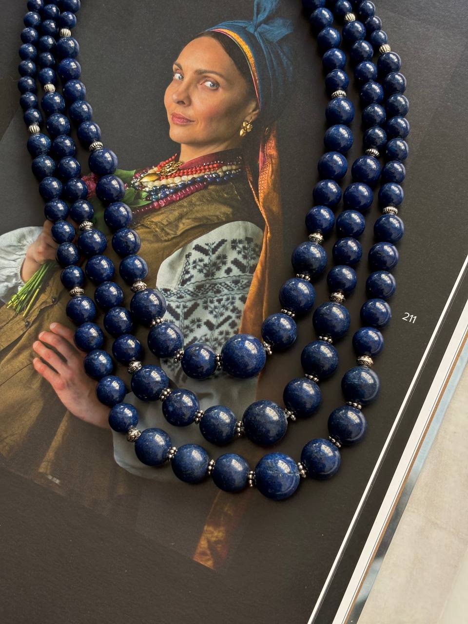 Blue Necklace Pressed agate Ukrainian Traditional Jewelry natural Ethnic Necklace
