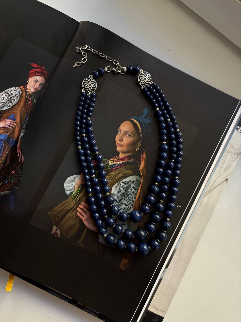 Blue Necklace Pressed agate Ukrainian Traditional Jewelry natural Ethnic Necklace