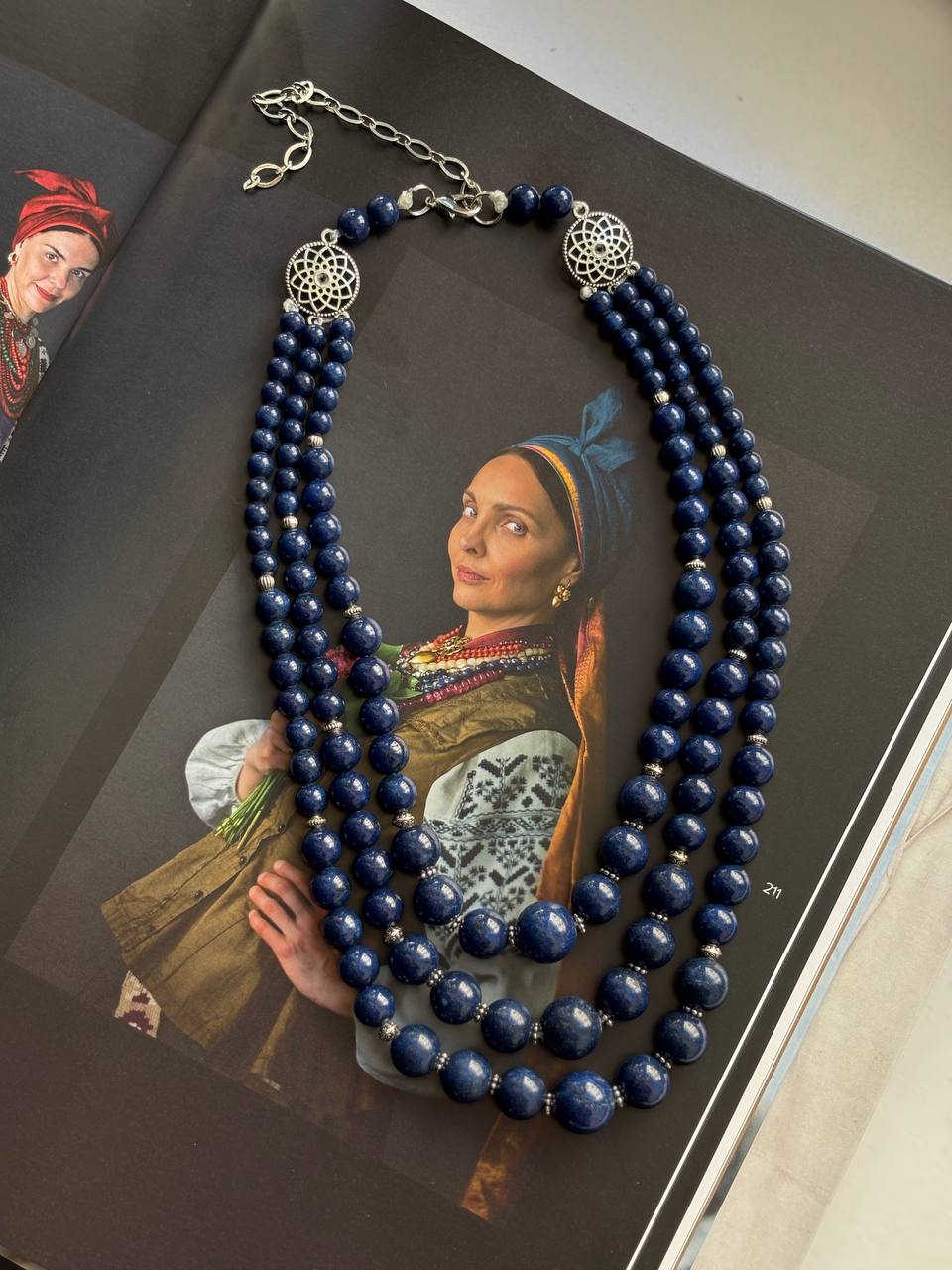 Blue Necklace Pressed agate Ukrainian Traditional Jewelry natural Ethnic Necklace