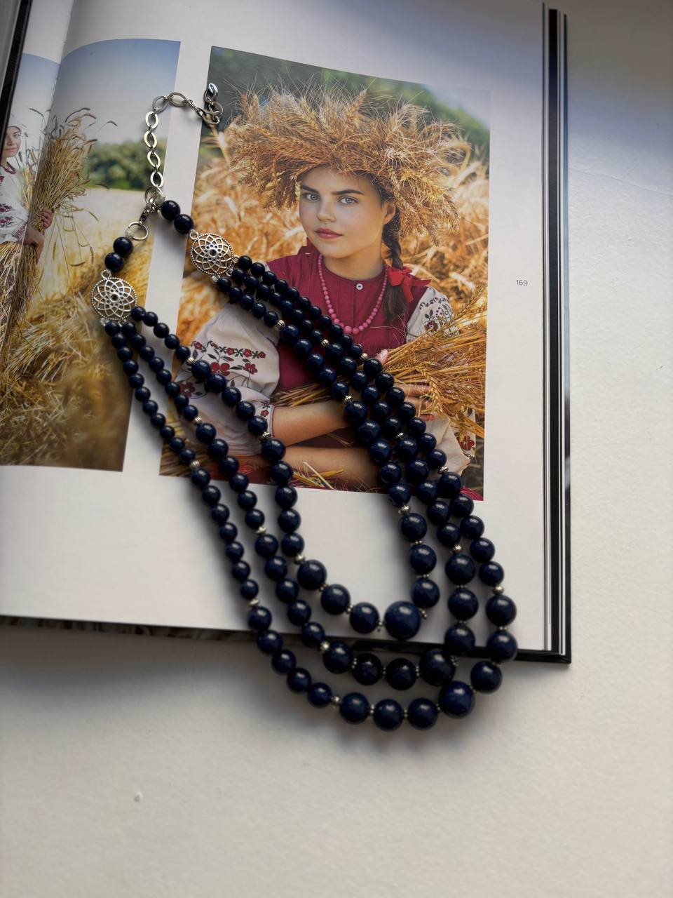 Blue Necklace Pressed agate Ukrainian Traditional Jewelry natural Ethnic Necklace