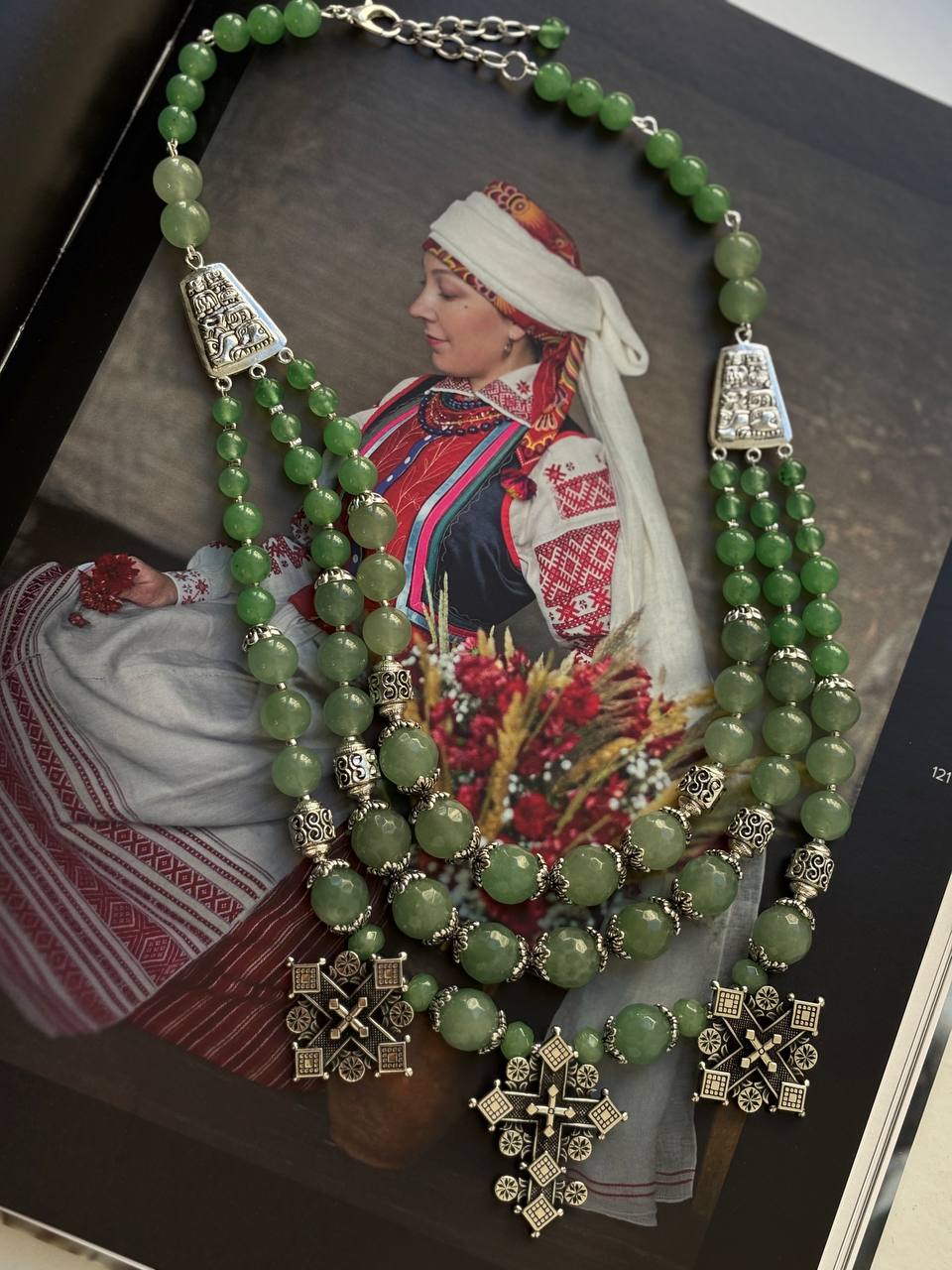 Green Ukrainian Traditional Ethnic Necklace - Unique Jewelry Birthday