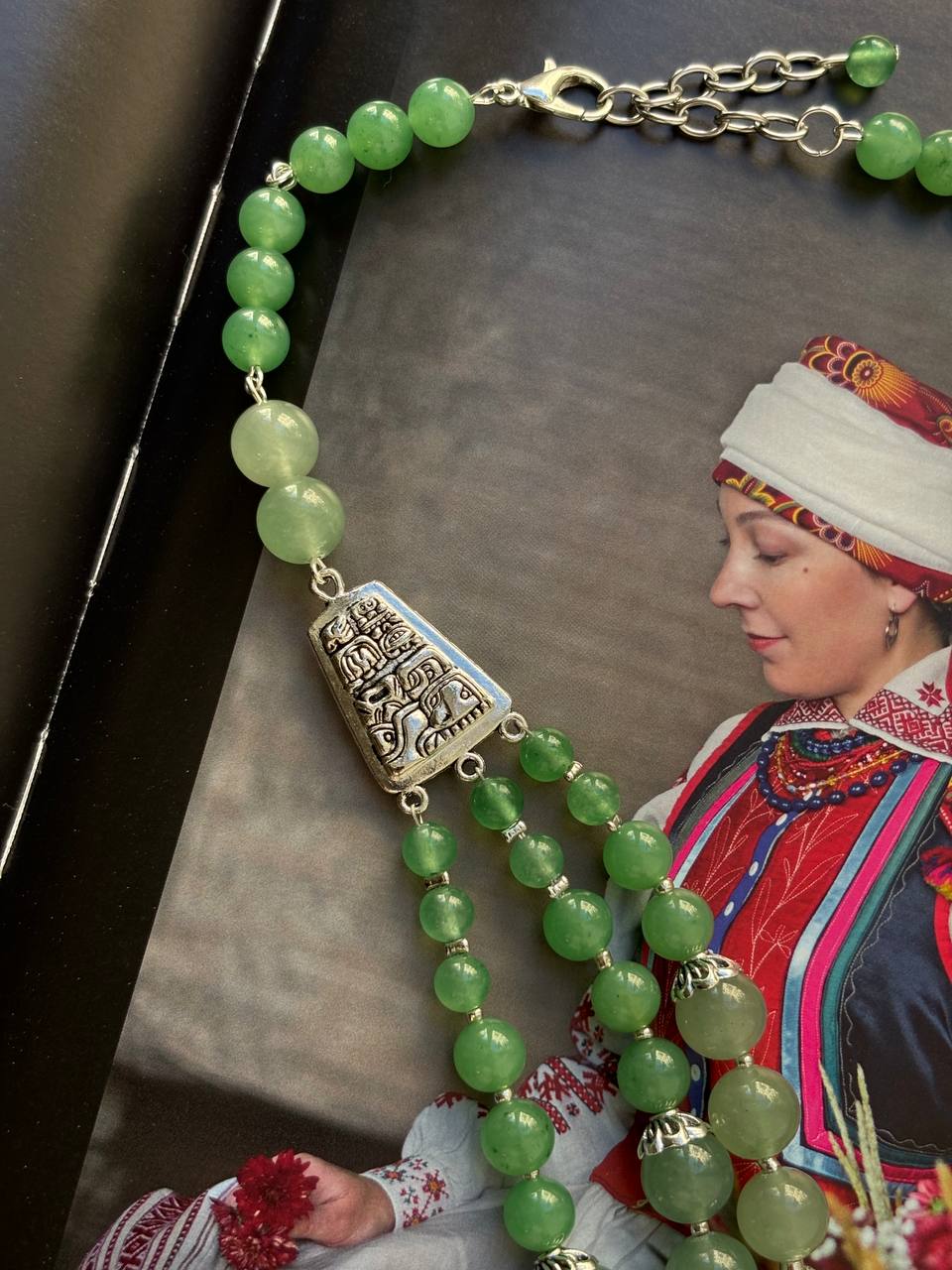 Green Ukrainian Traditional Ethnic Necklace - Unique Jewelry Birthday